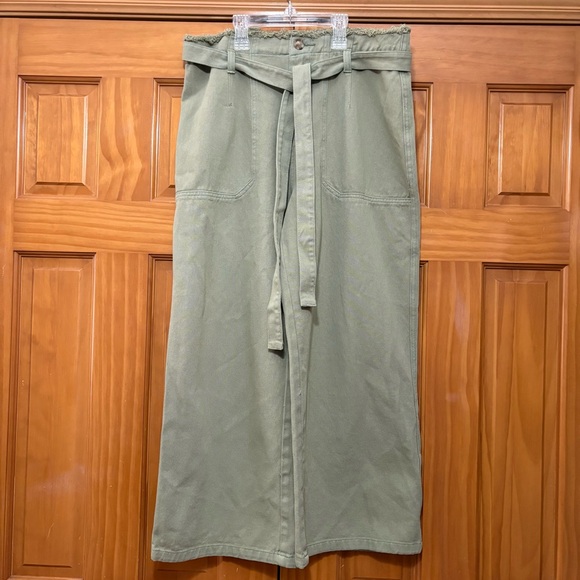 azure Pants - Azure High-Rise Olive Wide-Leg Utility Pants with Tie Waist Size Large NWT